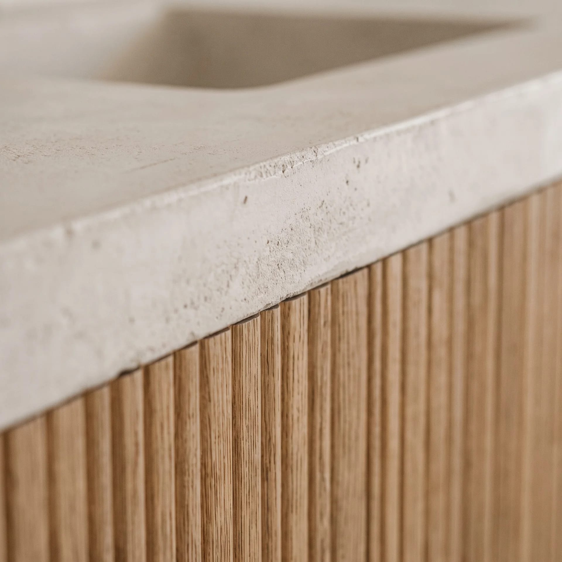 Stone countertop detail with soft veining — VM Power Kitchen & Bath