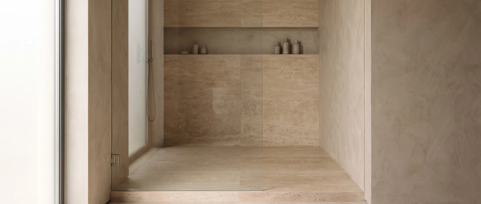 Walk-in shower remodel — large-format tile, frameless glass, linear drain | VM Power Kitchen & Bath